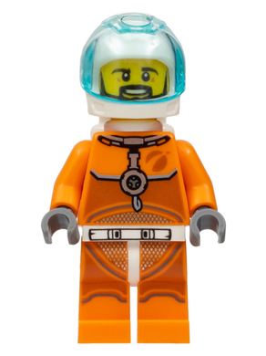 CTY1063 Astronaut - Male, Orange Spacesuit with Dark Bluish Gray Lines, Trans Light Blue Large Visor, Black Angular Beard