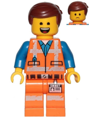 TLM105 Emmet - Wide Smile with Teeth and Tongue / Sad, Worn Uniform