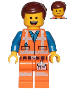 TLM105 Emmet - Wide Smile with Teeth and Tongue / Sad, Worn Uniform