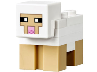 minesheep01 Minecraft Sheep, White, Plate 2 x 2 on Back - Brick Built