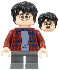 HP143 Harry Potter - Dark Red Plaid Flannel Shirt, Dark Bluish Gray Short Legs