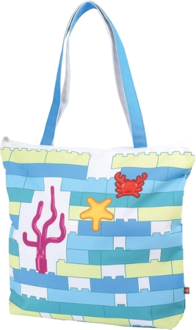 5008918 Beach Bag, Summer, with Sea Grass, Starfish, Crab and Bricks Pattern