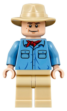 JW019 Dr. Alan Grant - Medium Blue Shirt with Pockets with Blue Buttons, Tan Fedora