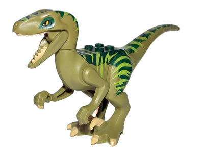 RAPTOR02 Dinosaur Raptor / Velociraptor with Dark Green Back, Lime Markings and Tan Claws