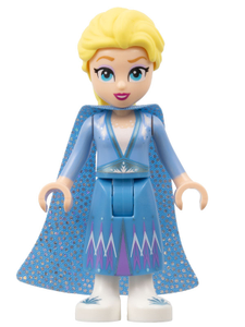 DIS125 Elsa - Glitter Cape with Two Tails, Medium Blue Skirt with White Shoes, Small Open Mouth Smile